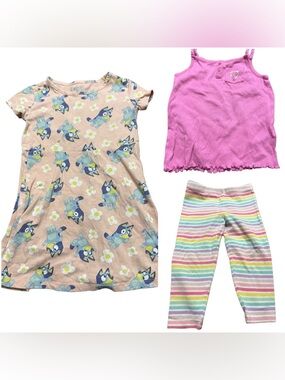 💙🩵🧡 5T Toddler Girl Bundle Bluey Dress + Rainbow Leggings Mixed Size Set 🧡🩵💙